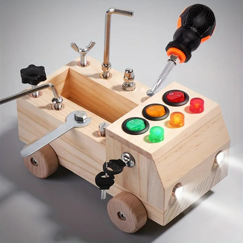 Montessori Busy Board – Interdraft Wooden Learning Toy for Fine Motor Skills & Cognitive Development (Ages 3–12)
