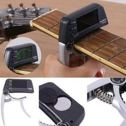 2-in-1 Guitar Capo and Tuner – Clip-On Digital Tuner for Acoustic, Electric, Bass, Ukulele & More