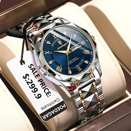 Waterproof Luxury Men’s Watch with Luminous Hands & Date