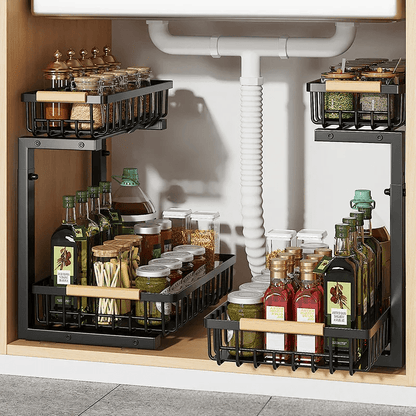 Curcura – Heavy-Duty Adjustable Steel Under Sink Organizer for Kitchen & Bathroom