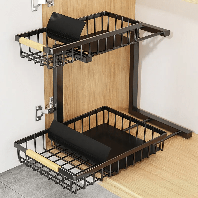 Curcura – Heavy-Duty Adjustable Steel Under Sink Organizer for Kitchen & Bathroom
