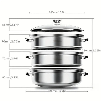 NutriSteam | 3-Tier Stainless Steel Steamer – Healthy Cooking Made Easy
