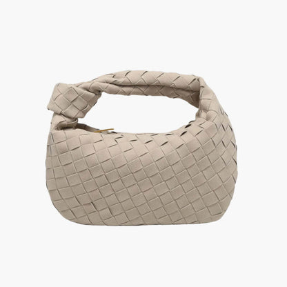 Elsa – Stylish Mini Suede Bag with Woven Knot Design & Gold Accents