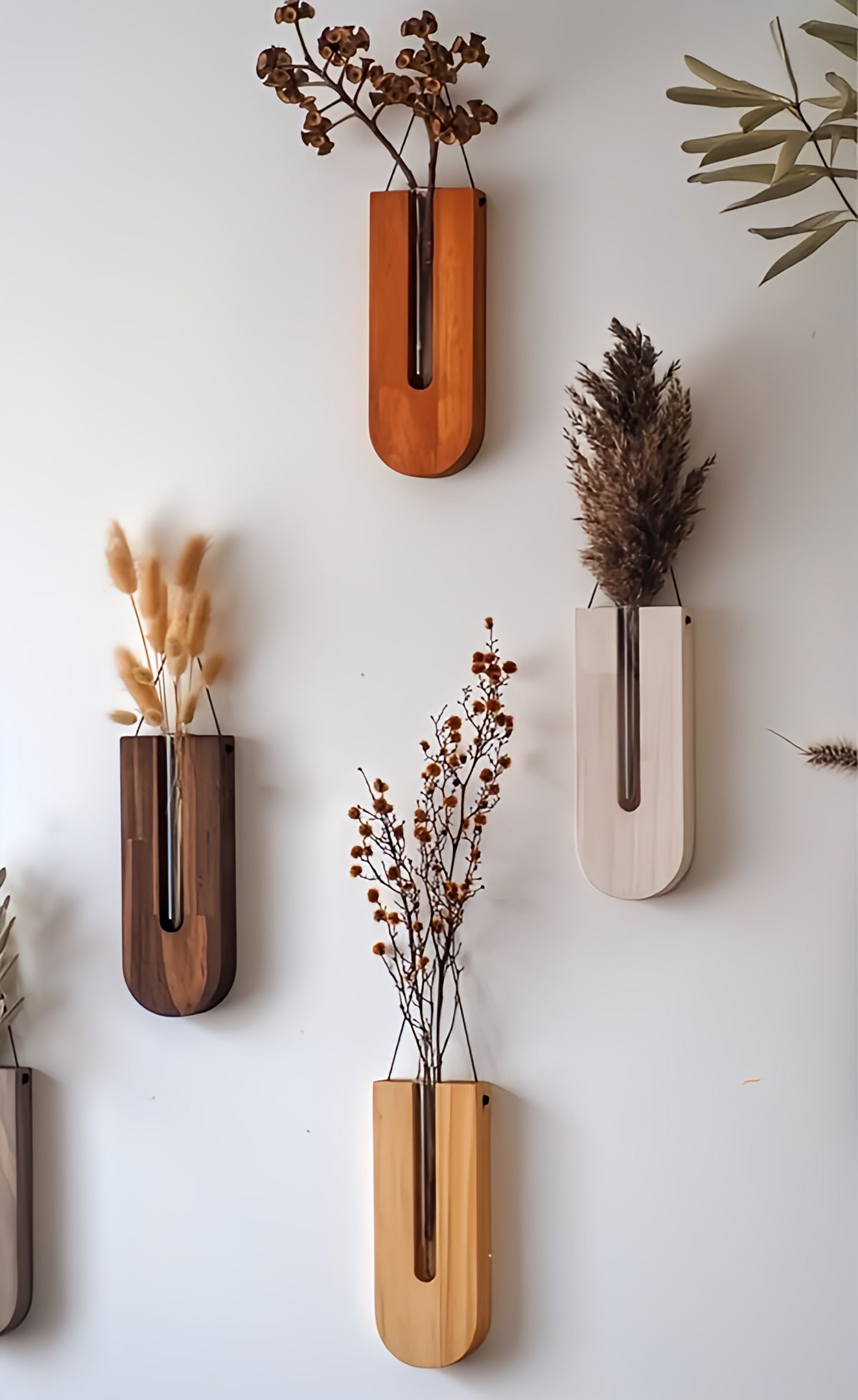 WoodFlora | Rustic Wooden Wall Flower Holder Set – Creative Plant Display for Indoor Spaces