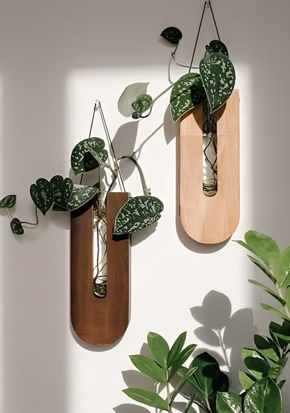 WoodFlora | Rustic Wooden Wall Flower Holder Set – Creative Plant Display for Indoor Spaces