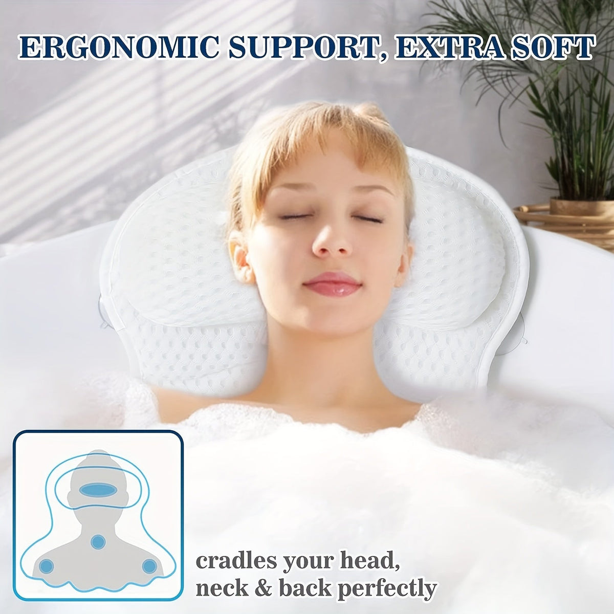 LuxieSpa 4D Luxury Bath Pillow – Breathable Neck & Back Support for Ultimate Relaxation
