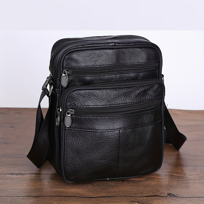 Men’s Genuine Leather Shoulder Bag – Cowhide Crossbody with Adjustable Strap