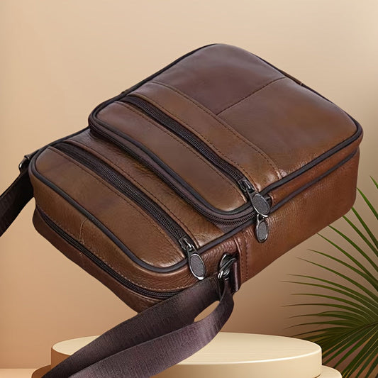 Men’s Genuine Leather Shoulder Bag – Cowhide Crossbody with Adjustable Strap