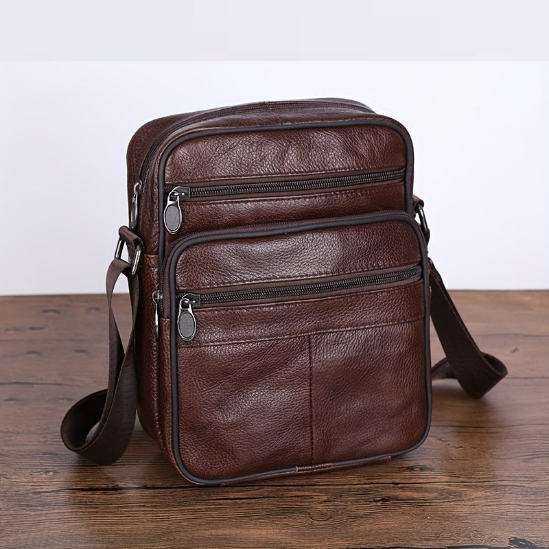 Men’s Genuine Leather Shoulder Bag – Cowhide Crossbody with Adjustable Strap