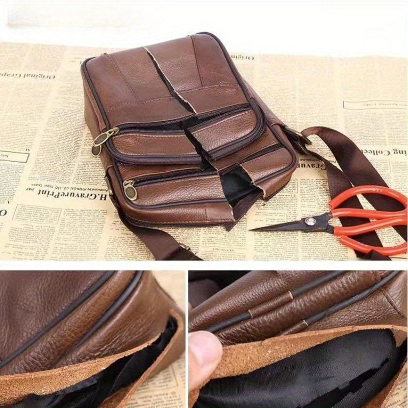 Men’s Genuine Leather Shoulder Bag – Cowhide Crossbody with Adjustable Strap