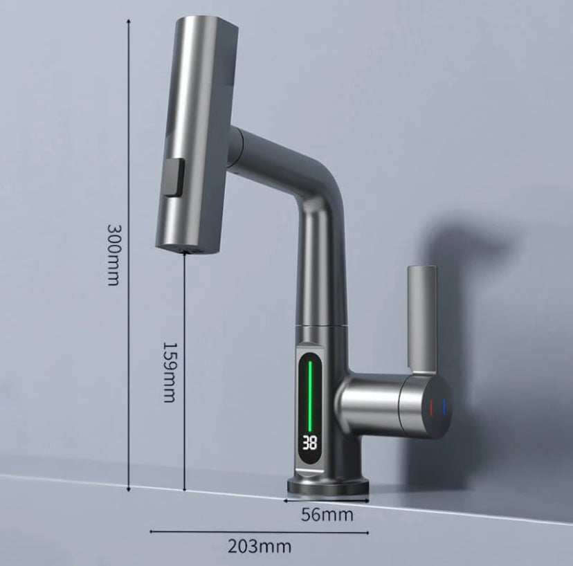 WaterMaster Flexible LED Kitchen & Bathroom Faucet – 360° Swivel, Pull-Out Hose & 5 Spray Modes