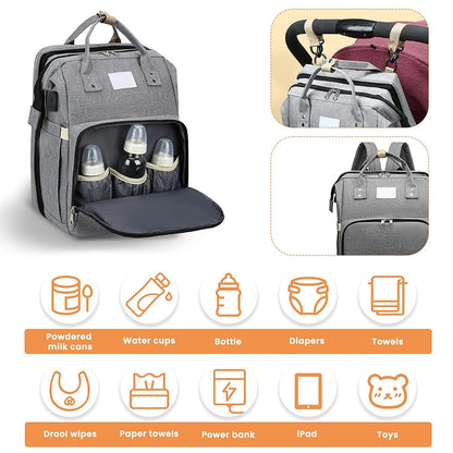 All-in-One Smart Mummy Nappy Bag with Foldable Baby Bed – USB Charging & Waterproof Design