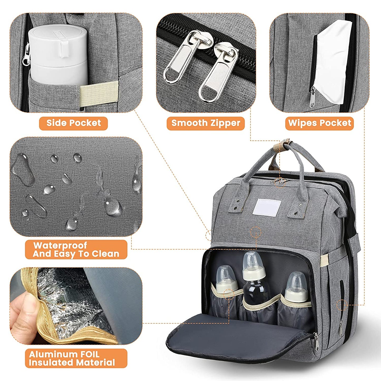All-in-One Smart Mummy Nappy Bag with Foldable Baby Bed – USB Charging & Waterproof Design
