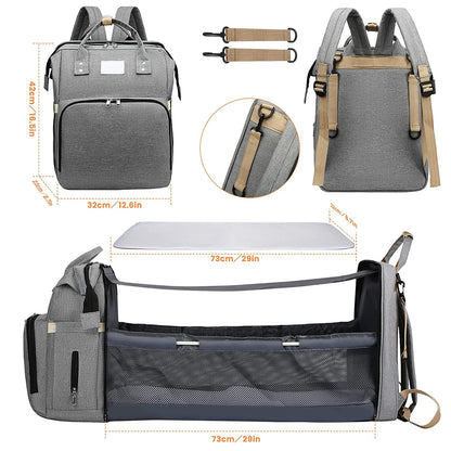 All-in-One Smart Mummy Nappy Bag with Foldable Baby Bed – USB Charging & Waterproof Design