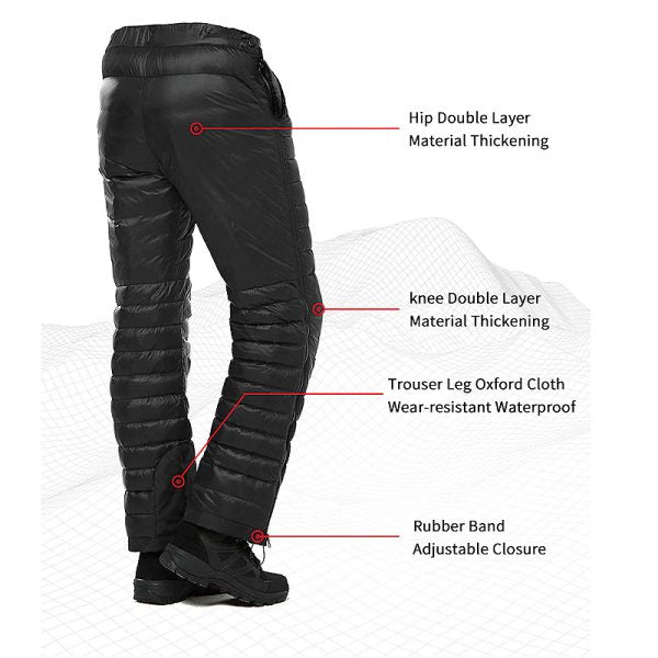 Premium Outdoor Thermal Goose Down Trousers – Waterproof & Windproof Winter Pants for Hiking, Camping & Skiing