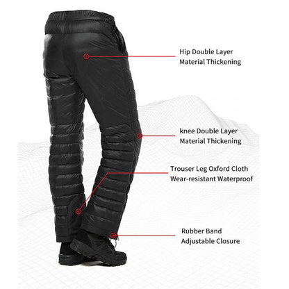 Premium Outdoor Thermal Goose Down Trousers – Waterproof & Windproof Winter Pants for Hiking, Camping & Skiing