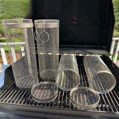 Stainless Steel Rolling BBQ Grill Basket – Rotating Design for Perfectly Grilled Food