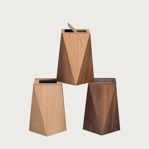 Diamond-Shaped Wooden Bin – Minimalist Wastebasket for Living Room & Office