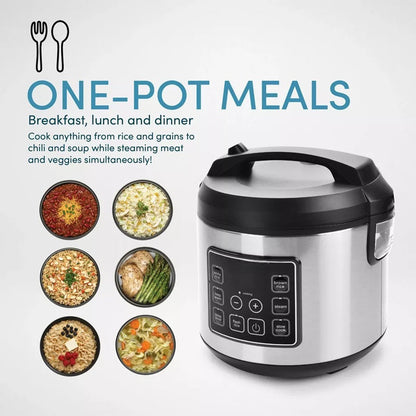 20-Cup Multifunctional Digital Rice Cooker – Stainless Steel with Sensor Logic Technology