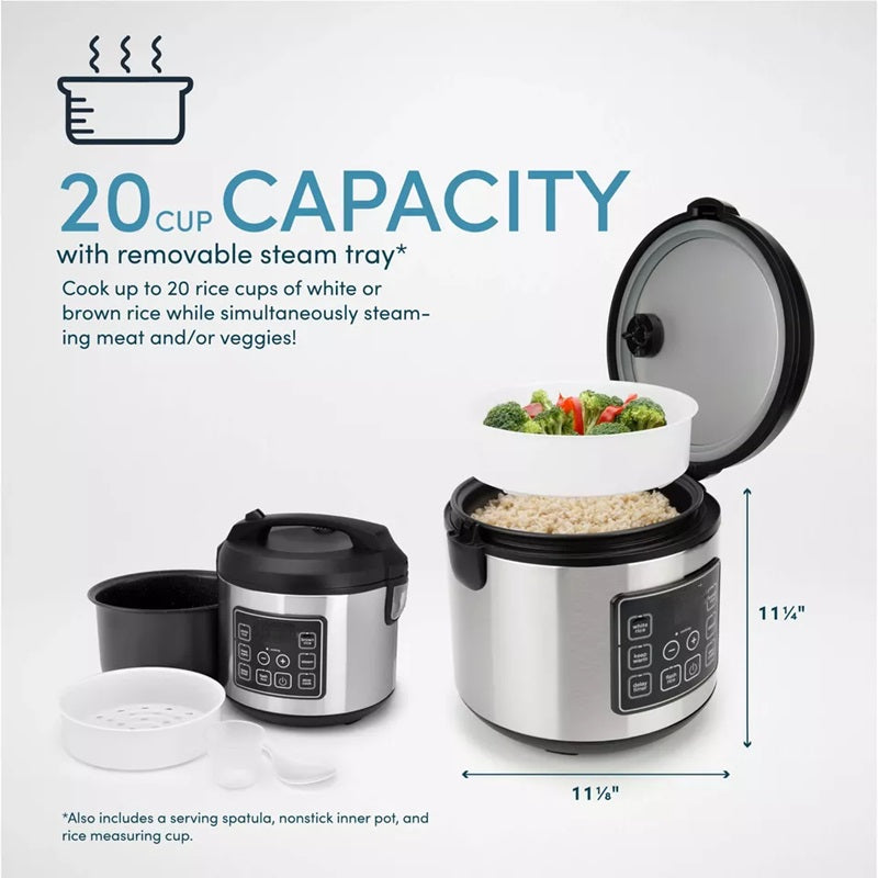 20-Cup Multifunctional Digital Rice Cooker – Stainless Steel with Sensor Logic Technology