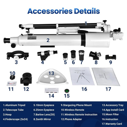 Professional 210X Telescope with Star Tracking App – Beginner-Friendly Astronomical Refractor