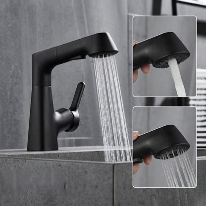 Modern Bathroom Basin Tap with Pull-Out Spray Head – 360° Swivel & Dual-Mode Water Flow