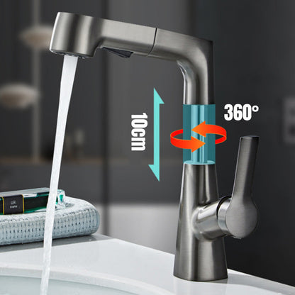 Modern Bathroom Basin Tap with Pull-Out Spray Head – 360° Swivel & Dual-Mode Water Flow