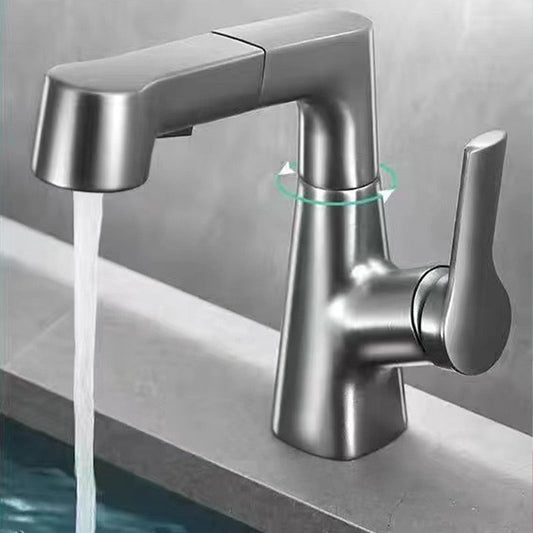 Modern Bathroom Basin Tap with Pull-Out Spray Head – 360° Swivel & Dual-Mode Water Flow