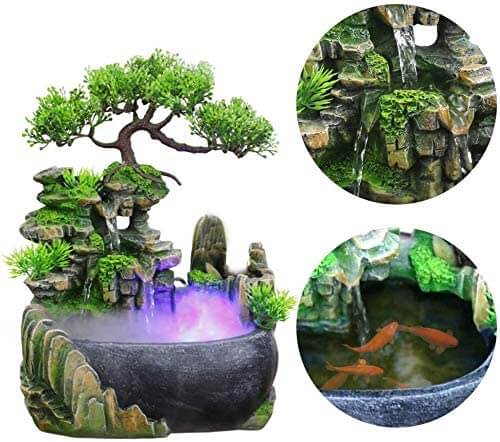 ZenFlow Indoor Tabletop Fountain – LED Light Water Feature for Home, Office & Relaxation Décor