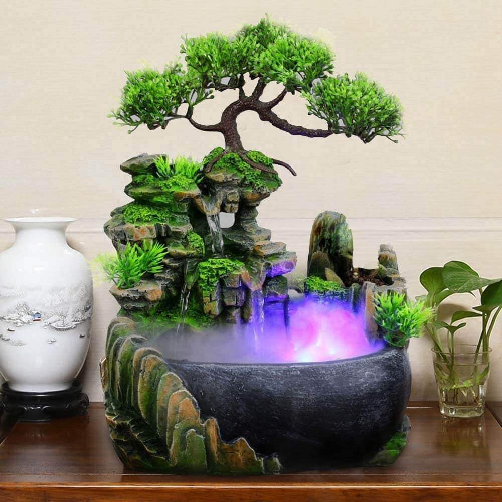 ZenFlow Indoor Tabletop Fountain – LED Light Water Feature for Home, Office & Relaxation Décor