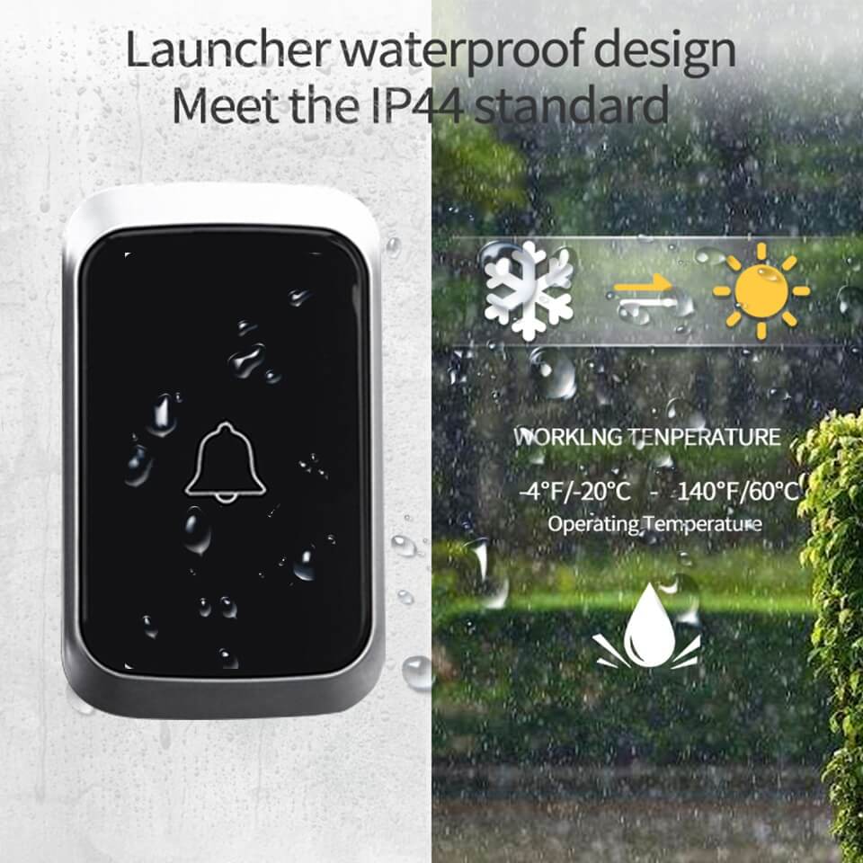 Wireless Waterproof Doorbell with LED Flash – Easy Installation, Adjustable Volume & 36 Chimes